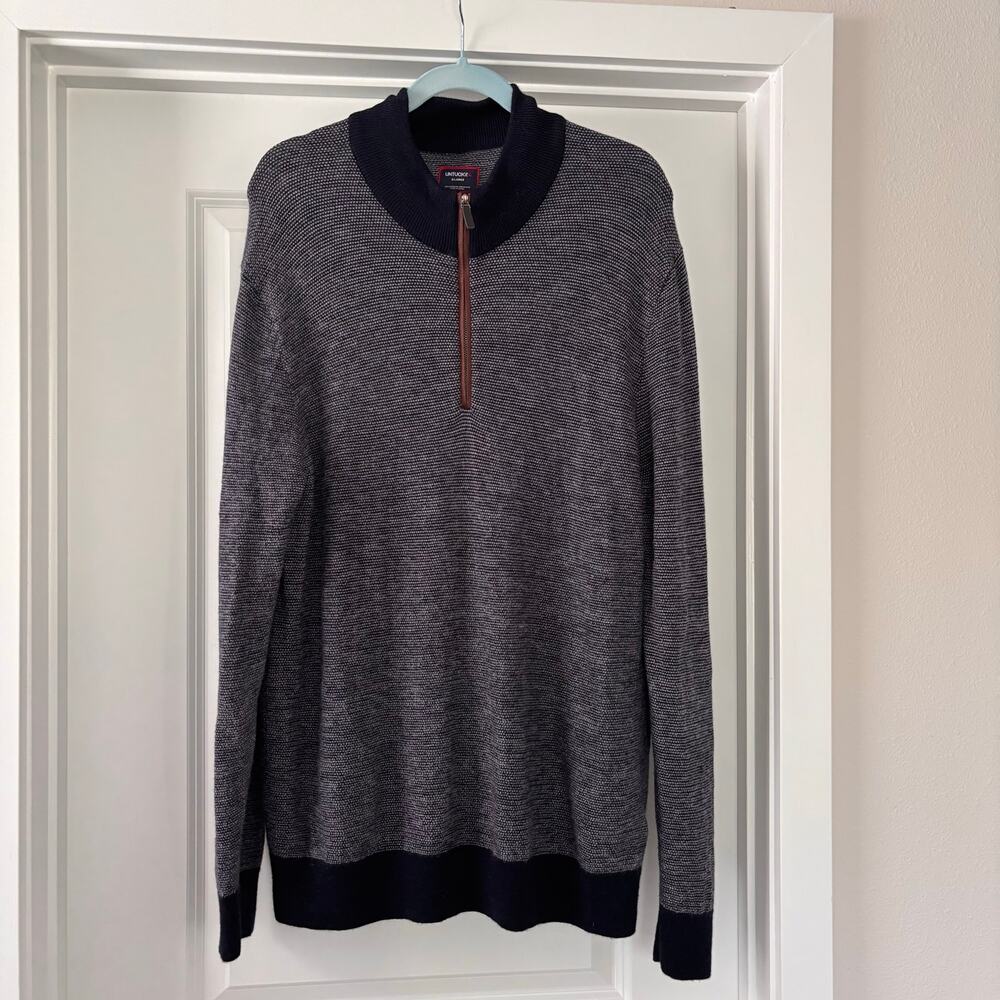 Charcoal & Navy 100% Merino Wool Quarter Zip Sweater UNTUCKit Size XL